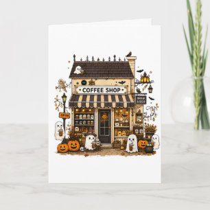 Brew Boo Ghost Coffee Halloween Cafe Vintage Holiday Card