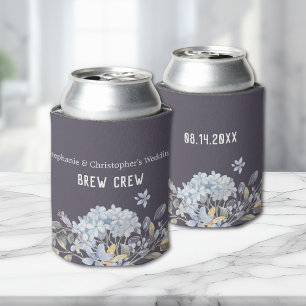 Brew Crew Dusty Blue Floral Wedding Can Cooler