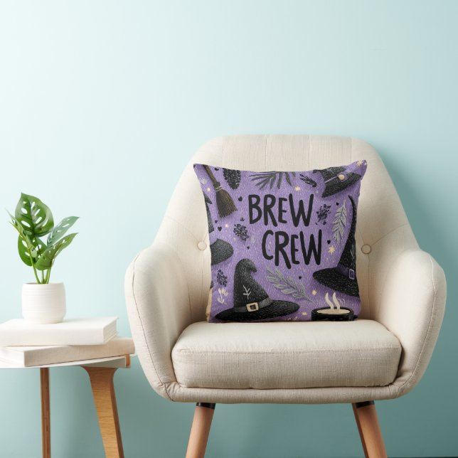 Brew Crew Graphic with Witch Hats, Coffee Mugs Cushion (Chair)
