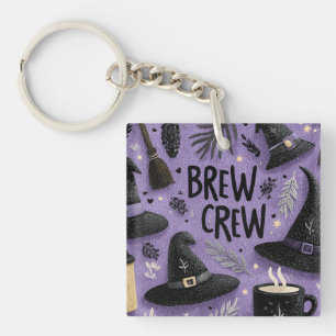 Brew Crew Graphic with Witch Hats, Coffee Mugs Key Ring
