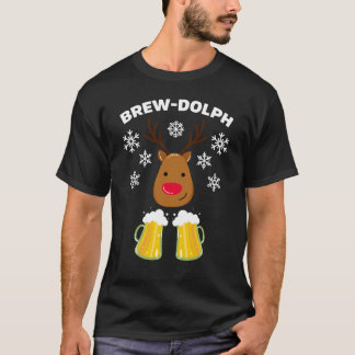 Brew-Dolph Funny Reindeer Beer Christmas Rudolph T-Shirt