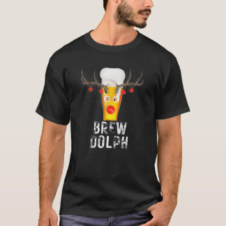 Brew Dolph Funny Rudolph Reindeer Drinking Craft B T-Shirt