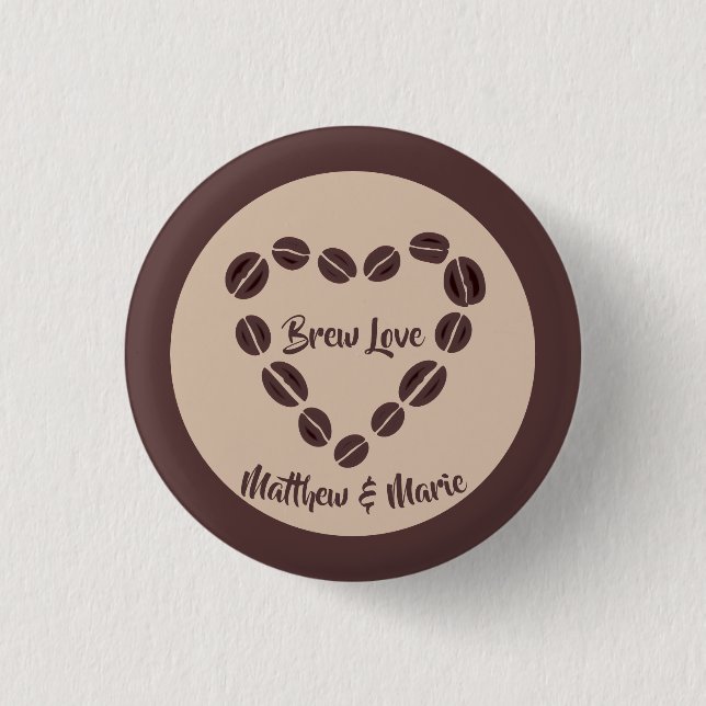 Brew Love Coffee Bean Heart 3 Cm Round Badge (Front)