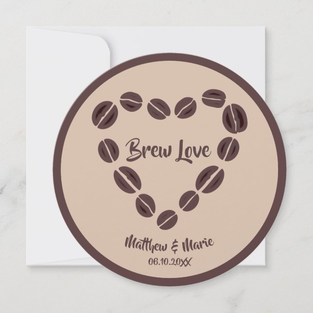 Brew Love Coffee Bean Heart Wedding Invitation (Front)