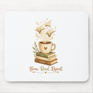 Brew. Read. Repeat. Cosy Coffee & Book Lover Mouse Pad