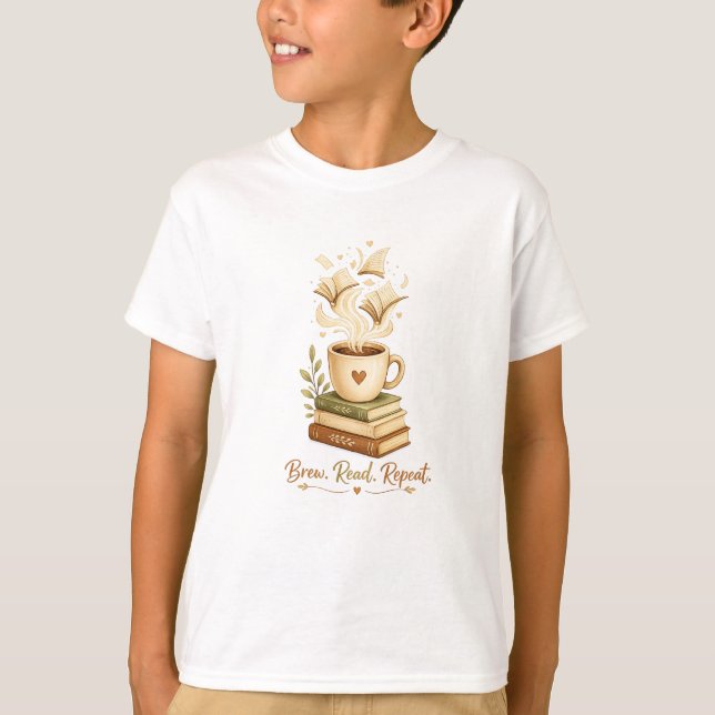 Brew. Read. Repeat. | Cosy Coffee & Book Lover  T-Shirt (Front)