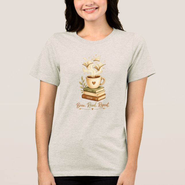 Brew. Read. Repeat. | Cosy Coffee & Book Lover  Tri-Blend Shirt (Front)