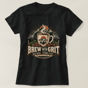 Brew With Grit Vintage Coffee Fitness Strength T-Shirt
