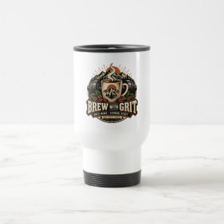 Brew With Grit Vintage Coffee Fitness Strength Travel Mug