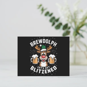 Brewdolph Let's Get Blitzened Christmas Reindeer B Holiday Postcard