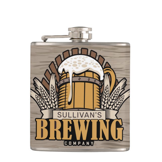 Brewery ADD NAME Craft Beer Brewing Company Bar Hip Flask (Front)