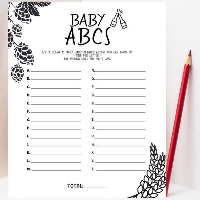 Brewery Baby - B&W - Baby Shower Baby ABCs Game (Creator Uploaded)