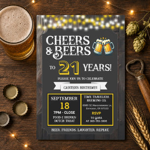 Brewery Birthday Cheers and Beers to 21 Years Invitation