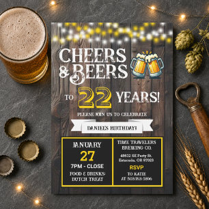 Brewery Birthday Cheers and Beers to 22 Years Invitation