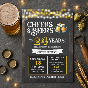 Brewery Birthday Cheers and Beers to 24 Years Invitation