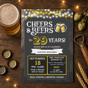 Brewery Birthday Cheers and Beers to 29 Years Invitation