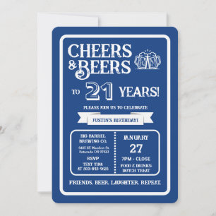 Brewery Pub Birthday Cheers and Beers to 21 Years Invitation