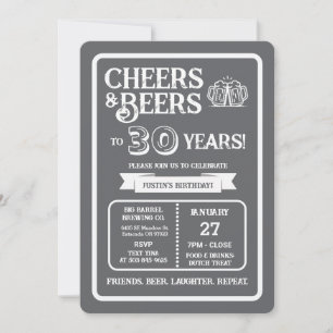 Brewery Pub Birthday Cheers and Beers to 30 Years Invitation