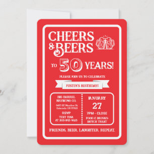 Brewery Pub Birthday Cheers and Beers to 50 Years Invitation