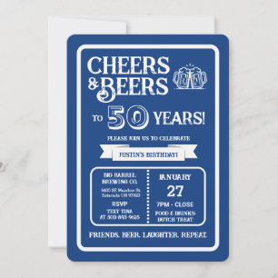 Brewery Pub Birthday Cheers and Beers to 50 Years Invitation