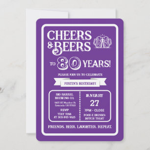 Brewery Pub Birthday Cheers and Beers to 80 Years Invitation
