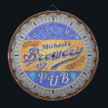 Brewery Pub Personalised Beer Bottle Cap Dartboard<br><div class="desc">This design for your brewery and pub decor is made to look like a beer bottle cap. It says, "Welcome to [Your Name] Brewery & Pub." The text and design have a distressed, weathered look, to make the bottle cap image appear slightly antique. The design has a hops and barley...</div>