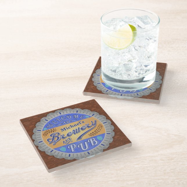 Brewery Pub Personalised Beer Bottle Cap Glass Coaster (Angled)