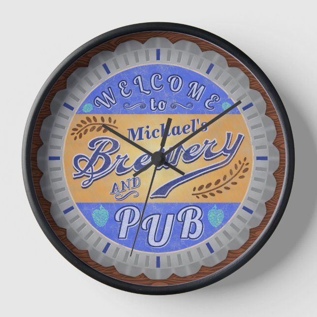 Brewery Pub Personalised Beer Bottle Cap Wall Clock (Front)