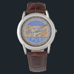 Brewery Pub Personalised Beer Bottle Cap Watch<br><div class="desc">This design for your brewery and pub decor is made to look like a beer bottle cap. It says, "Welcome to [Your Name] Brewery & Pub." The text and design have a distressed, weathered look, to make the bottle cap image appear slightly antique. The design has a hops and barley...</div>