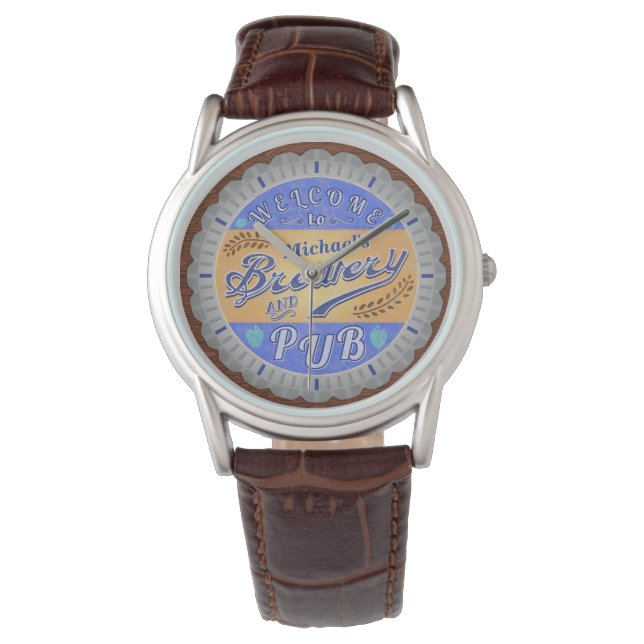 Brewery Pub Personalised Beer Bottle Cap Watch (Front)