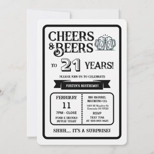 Brewery Surprise Cheers and Beers to 21 Years Invi Invitation