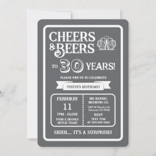Brewery Surprise Cheers and Beers to 30 Years Invitation