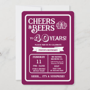 Brewery Surprise Cheers and Beers to 40 Years Invitation