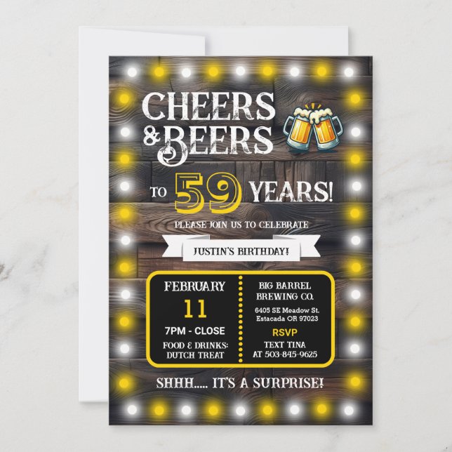 Brewery Surprise Cheers and Beers to 59 Years Invitation (Front)