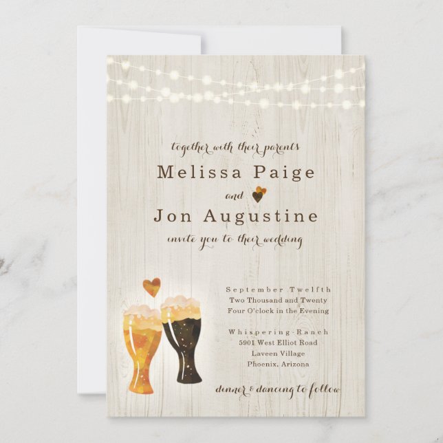 Brewery Wedding Invitation | Rustic Beer Toast (Front)