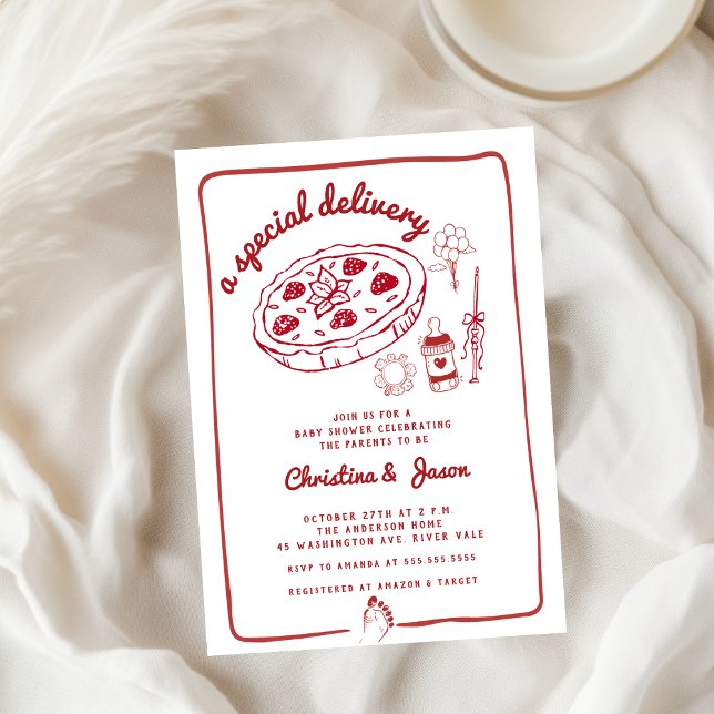 brewing coffee hand drawn doodles baby shower invitation (Creator Uploaded)