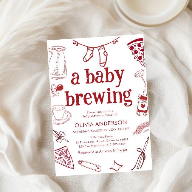 brewing coffee hand drawn doodles baby shower invitation (Creator Uploaded)
