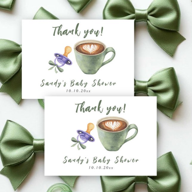 Brewing Coffee Pacifier Bow Baby Shower Thank you Card (Creator Uploaded)