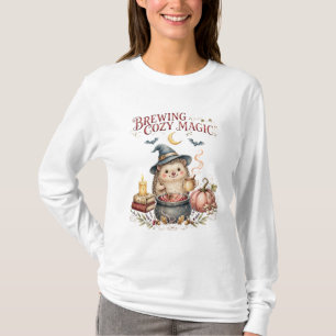 Brewing Cozy Magic Vintage Watercolor Hedgehog T-Shirt