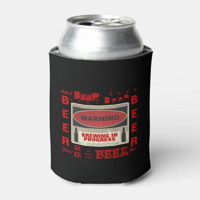 Brewing In Progress Red/Lite Yellow Can Cooler (Can Front)