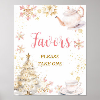 Brewing Pink Winter Tea Party Baby Shower Favors Poster