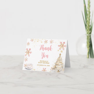 Brewing Pink Winter Tea Party Baby Shower Folded Thank You Card