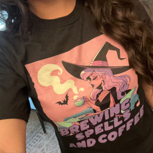 Brewing Spells and Coffee Pastel Goth Witch T-Shirt