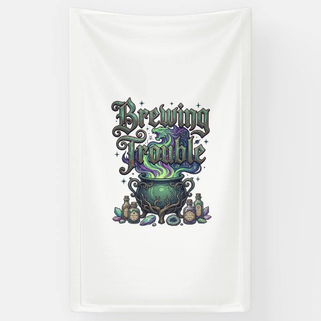 Brewing Trouble Cauldron Dragon Alchemy Crystals H Banner (Vertical)