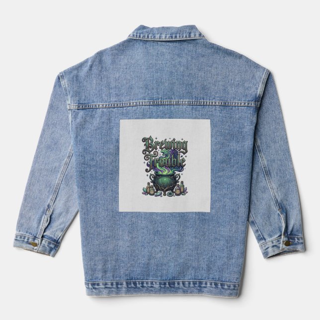 Brewing Trouble Cauldron Dragon Alchemy Crystals H Denim Jacket (Back)