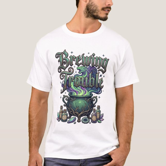 Brewing Trouble Cauldron Dragon Alchemy Crystals H T-Shirt (Front)