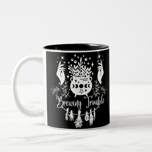 Brewing Trouble: Mischievous Witchy Design Two-Tone Coffee Mug (Left)