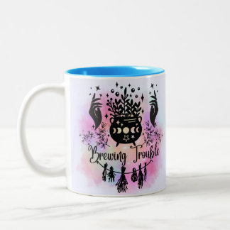 Brewing Trouble: Mischievous Witchy Design Two-Tone Coffee Mug