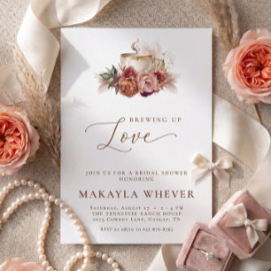 Brewing Up Love Coffee Floral Boho Bridal Shower Invitation