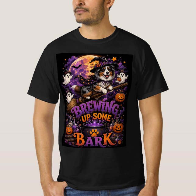 Brewing Up Some Bark Australian Shepherd Witch Hal T-Shirt (Front)